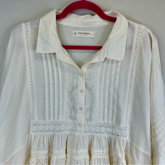 Lucky Brand M Ivory Eyelet Blouse 100% Cotton Prairie Peasant Boho Country EUC - Picture 5 of 11